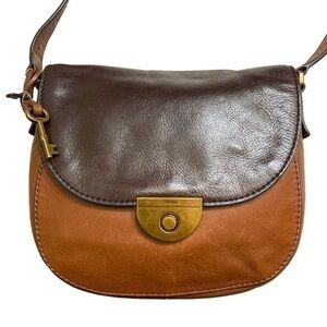 Fossil colorblock brown tan crossbody bag